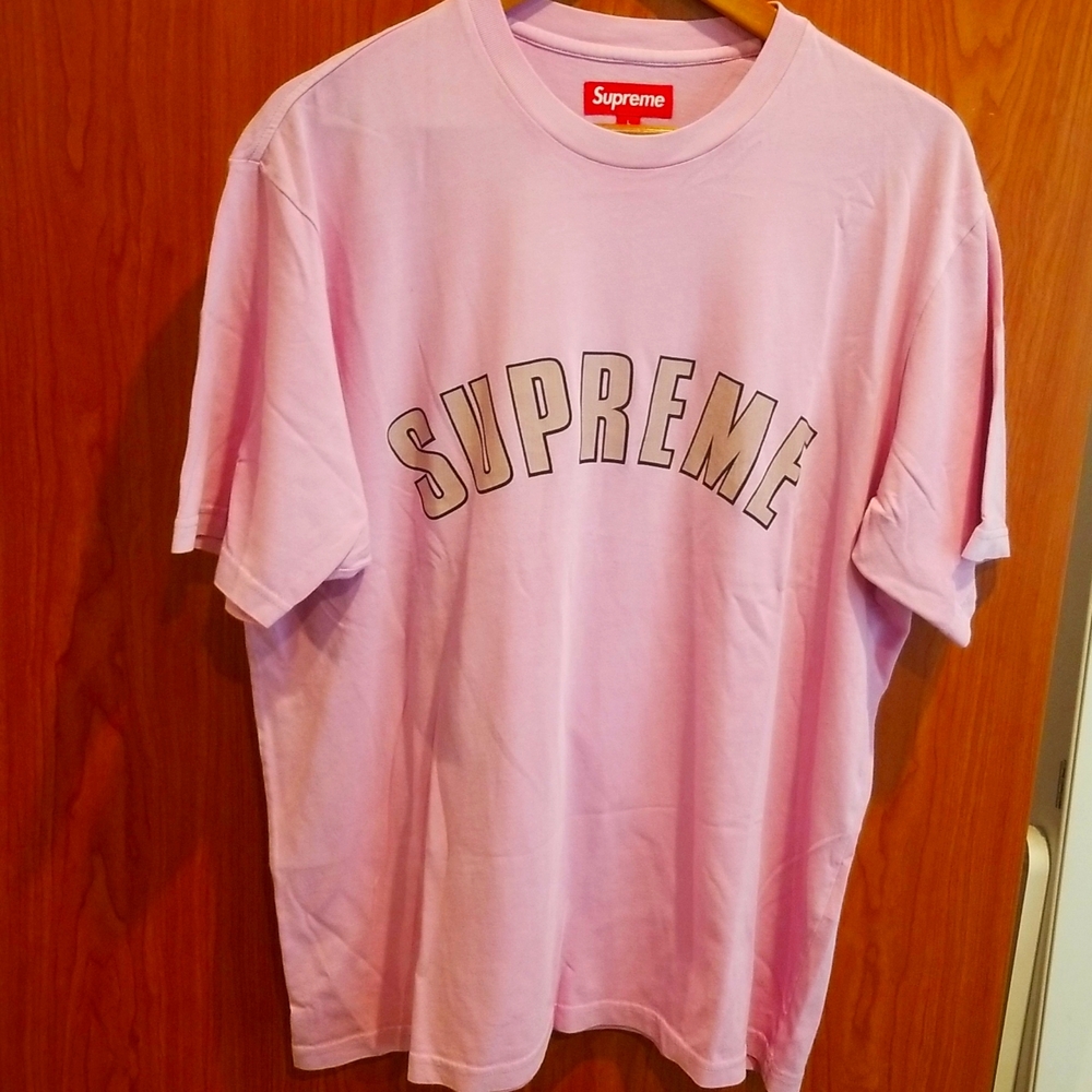 Authentic Supreme Pink and Tan Logo Shirt